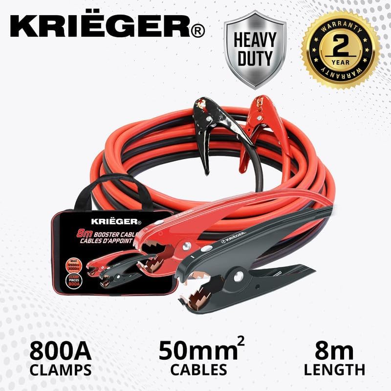 K KRIËGER Überbrückungskabel für Autobatterien, Hochleistungs-Starthilfekabel zum Starten leerer oder schwacher Batterien mit Tragetasche (6 Meter (2-Gauge))