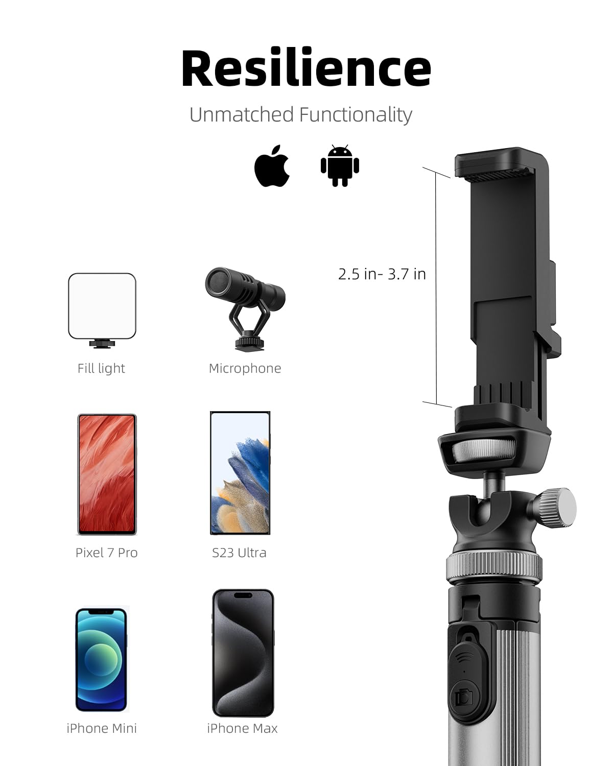 EUCOS 62" Handy-Stativ, Stativ für iPhone und Selfie-Stick mit Fernbedienung, ausziehbarer Handy-Ständer und ultimativer Handy-Halter, robustester Handy-Ständer, kompatibel mit iPhone/Android