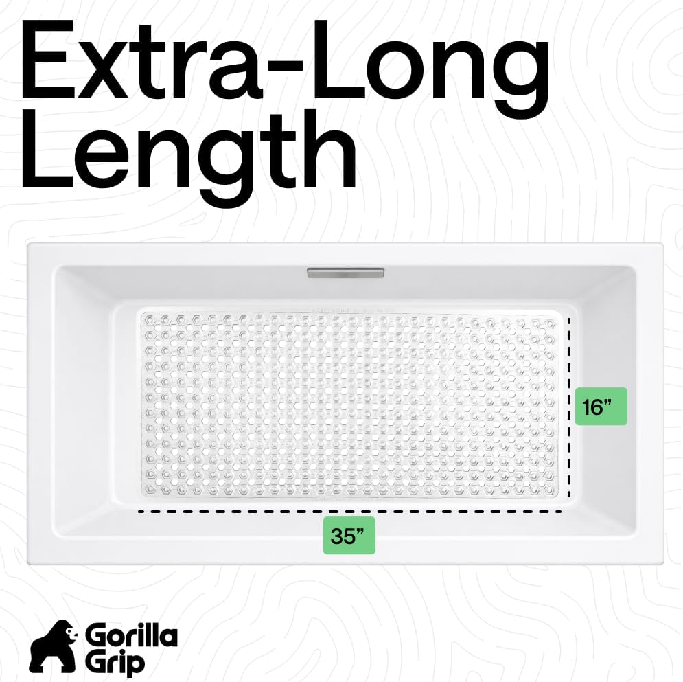 GORILLA GRIP Patentierte Badewannen-Duschmatte, Maschinenwaschbare Badewannenbodenmatte, Saugnäpfe und Abflusslöcher für saubere Wannen, Badezimmer-Essentials, 89x41 cm, Transparent