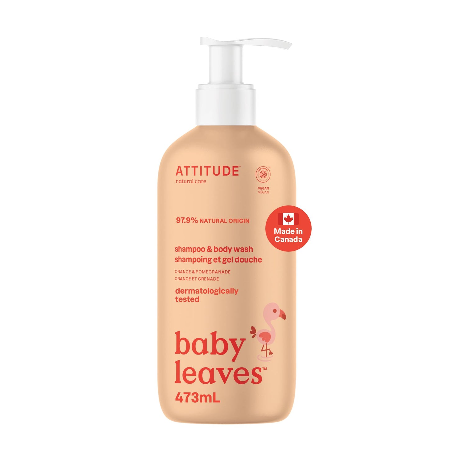 ATTITUDE Baby 2-in-1 Shampoo and Body Wash, Made in Canada, EWG Verified, Dermatologically Tested, Vegan, Pear Nectar, 473 mL
