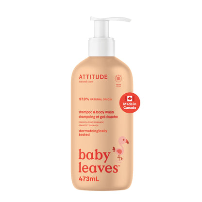 ATTITUDE Baby 2-in-1 Shampoo and Body Wash, Made in Canada, EWG Verified, Dermatologically Tested, Vegan, Pear Nectar, 473 mL