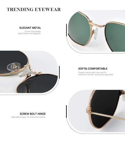 KALIYADI Sonnenbrillen für Damen und Herren Polarisiert Hexagon Damensonnenbrillen Trendy Metallrahmen UV-Schutz (Gold Rahmen Grau Linse)