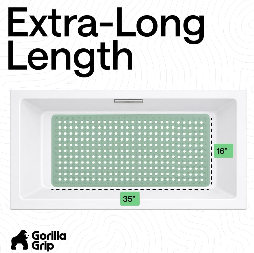 GORILLA GRIP Patentierte Badewannen-Duschmatte, Maschinenwaschbare Badewannenbodenmatte, Saugnäpfe und Abflusslöcher für saubere Wannen, Badezimmer-Essentials, 89x41 cm, Transparent