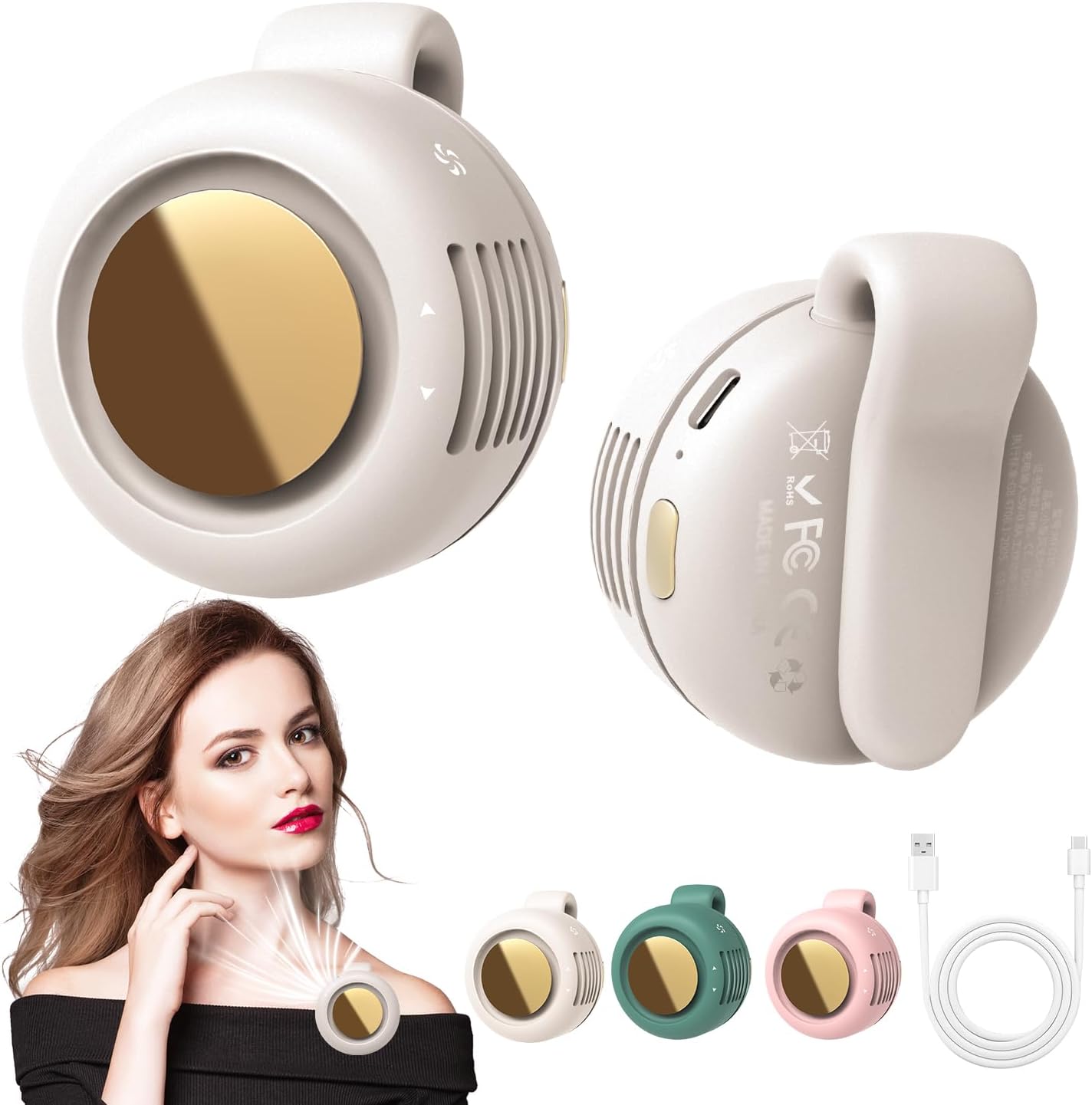 Portable Silent Mini Bladeless Fan Clip On, Small Fan Clip on for Shirt & Waist, Adjustable 3-Speed Suspended Whirlwind Fans, For Outdoor & Travel & Office, Travel Accessories, Gift