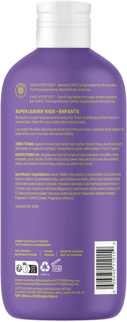 ATTITUDE Shampoo und Duschgel für Kinder, Hergestellt in Kanada, EWG Verifizierter Haar- und Körperreiniger, Dermatologisch Getestete Seife, Pflanzliche und Mineralische Badeprodukte, Vegan, Vanille & Birne, 473 mL