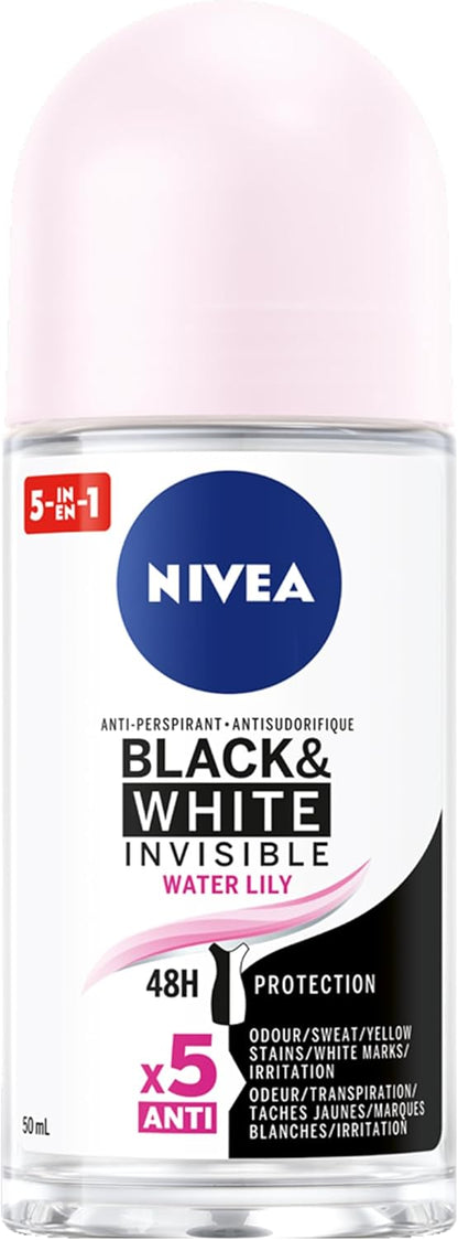 NIVEA Black & White Invisible 48H Protection Water Lily Anti-Perspirant Roll-On, 50ml