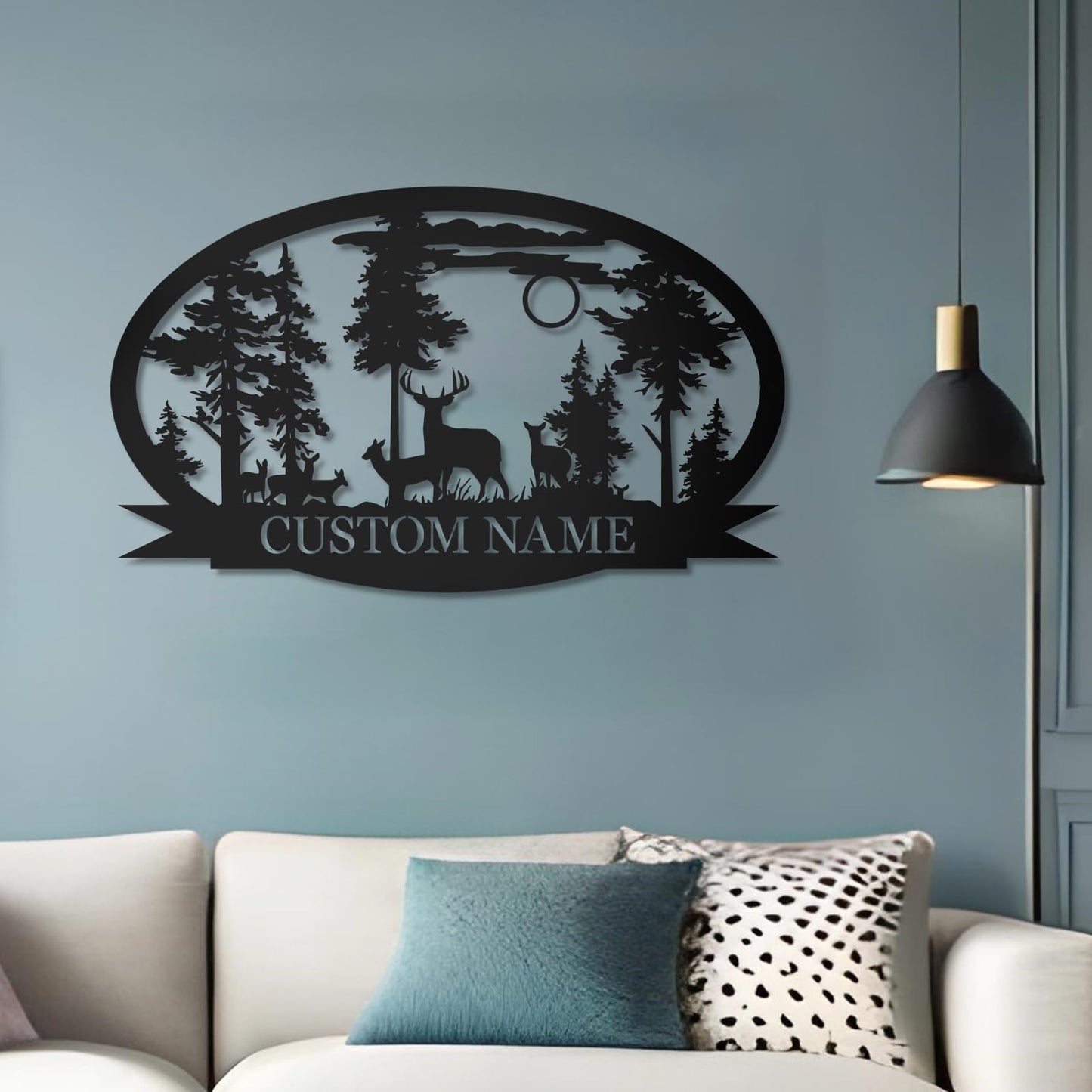 Personalisiertes Hirsch Metallschild für die Hütte | Individuelles Metallschild | Personalisierte Campingschilder | Hirschjäger-Geschenk | Individuelle Metallschilder für draußen | Individuelles Familiennamenschild | Hüttendekoration | Veranda-Schild