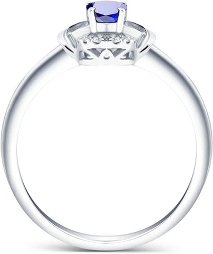 Aienid 18Ct White Gold Promise Ring for Friends Oval Cut Blue Sapphire with White Diamond Wedding Rings for Women