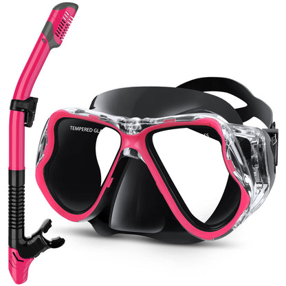 Greatever Dry Snorkel Set,Panoramic Wide View Anti-Fog Scuba Diving Mask,Professional Snorkeling Gear for Adults Kids