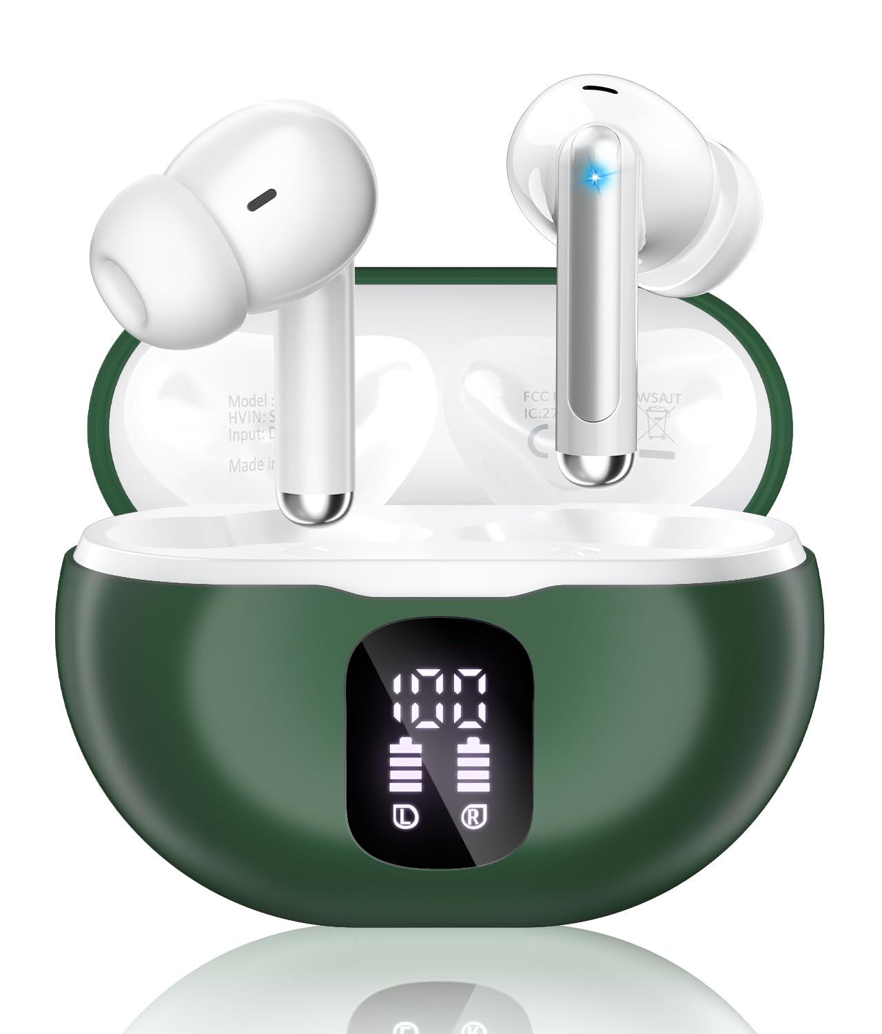 Wireless Earbuds, Bluetooth 5.4 Headphones with 50H Playback, Deep Bass Stereo Ear Buds Clear Calls with LED Power Display, Wireless Headphones with Noise Cancelling Mic for Phone/Laptop, Carbon black
