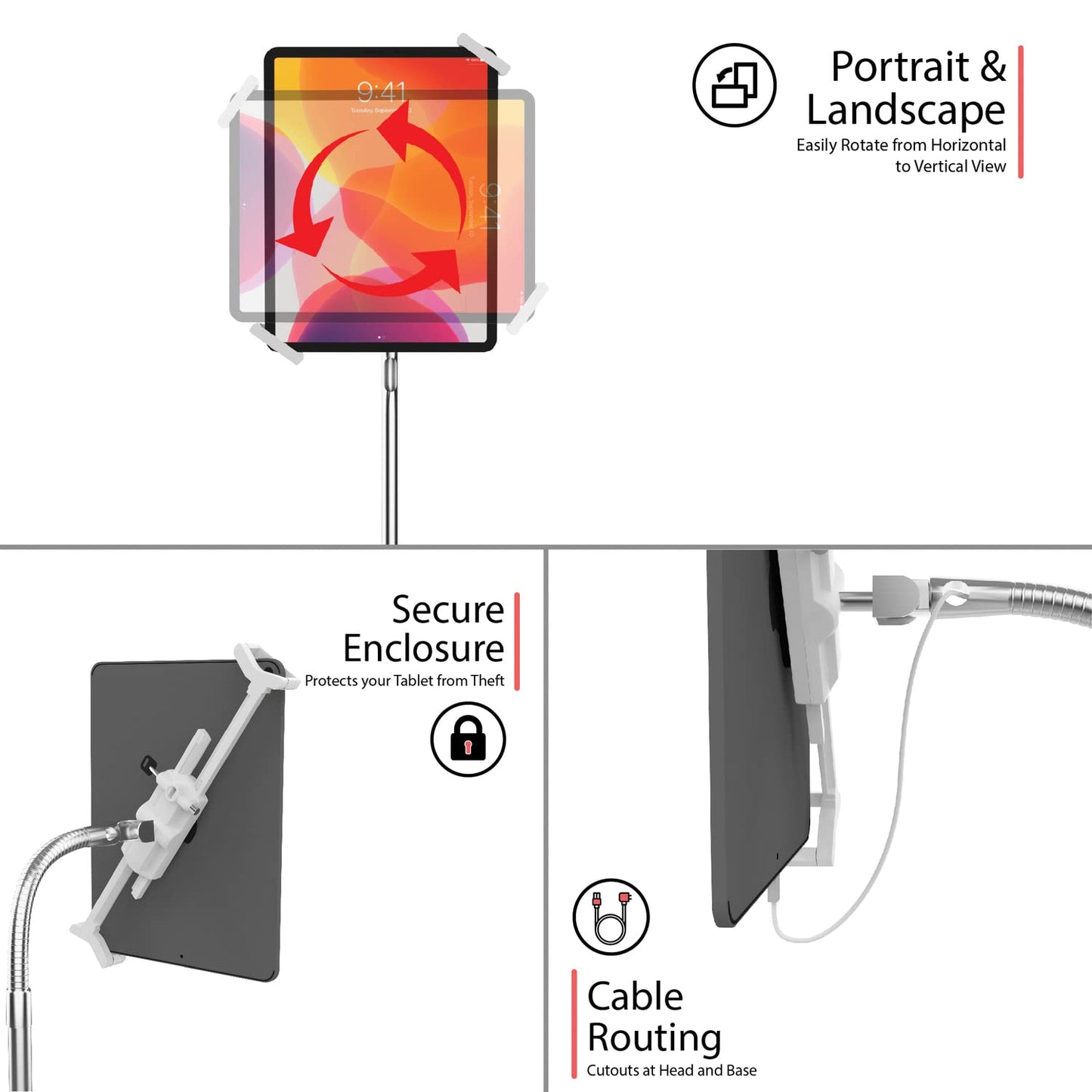 Medical Mobile Stand – CTA Medical Mobile Floor Stand for iPad 7/8/9 Gen 10.2”, 12.9” iPad Pro, 11” iPad Pro, iPad mini, iPad Air 4, Surface Pro X, and Other 7-13" Tablet - White
