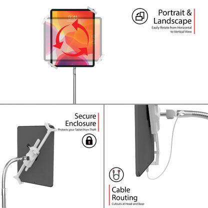Medical Mobile Stand – CTA Medical Mobile Floor Stand for iPad 7/8/9 Gen 10.2”, 12.9” iPad Pro, 11” iPad Pro, iPad mini, iPad Air 4, Surface Pro X, and Other 7-13" Tablet - White