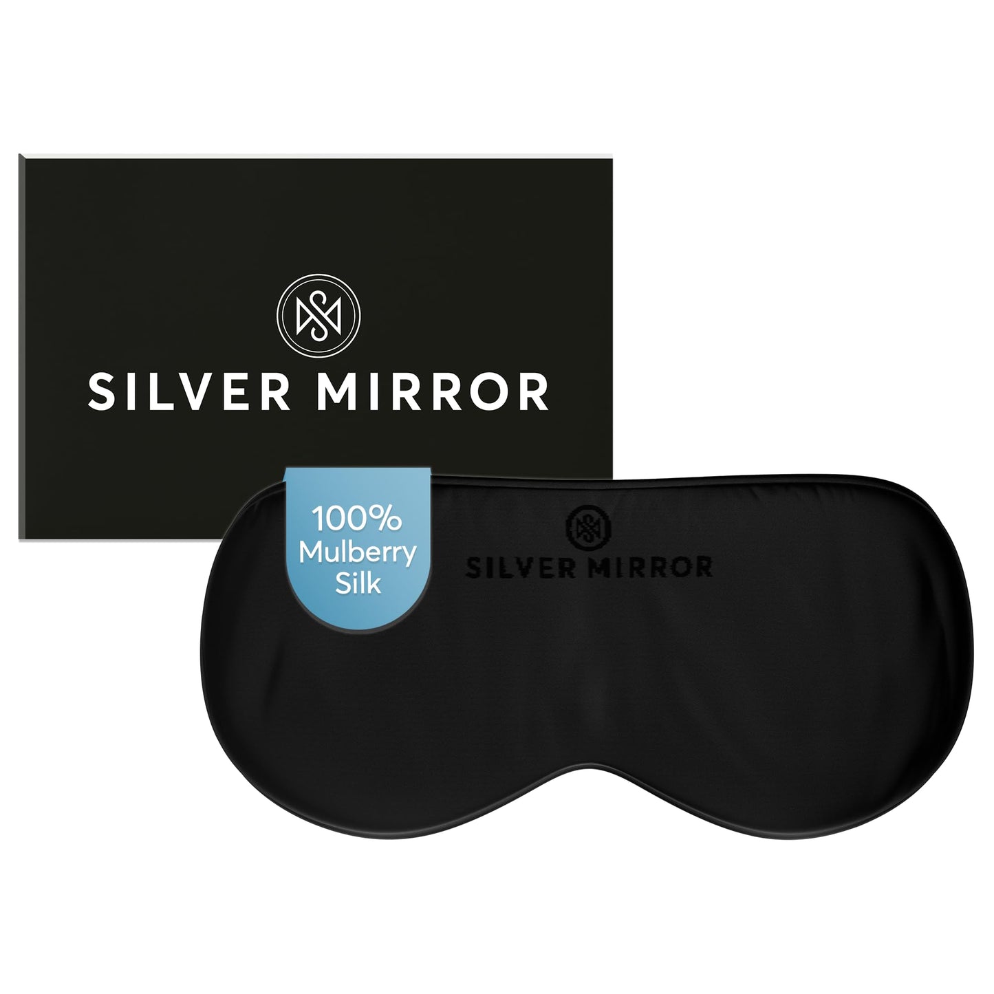 Sleep Mask in Black, 100% Silk, Pure Mulberry Silk, Light Blocking Eye Mask with Elastic Strap for Sleep & Travel, Ultra Soft, No Pressure, Reduce Puffy Eyes, Machine Washable, By Silver Mirror