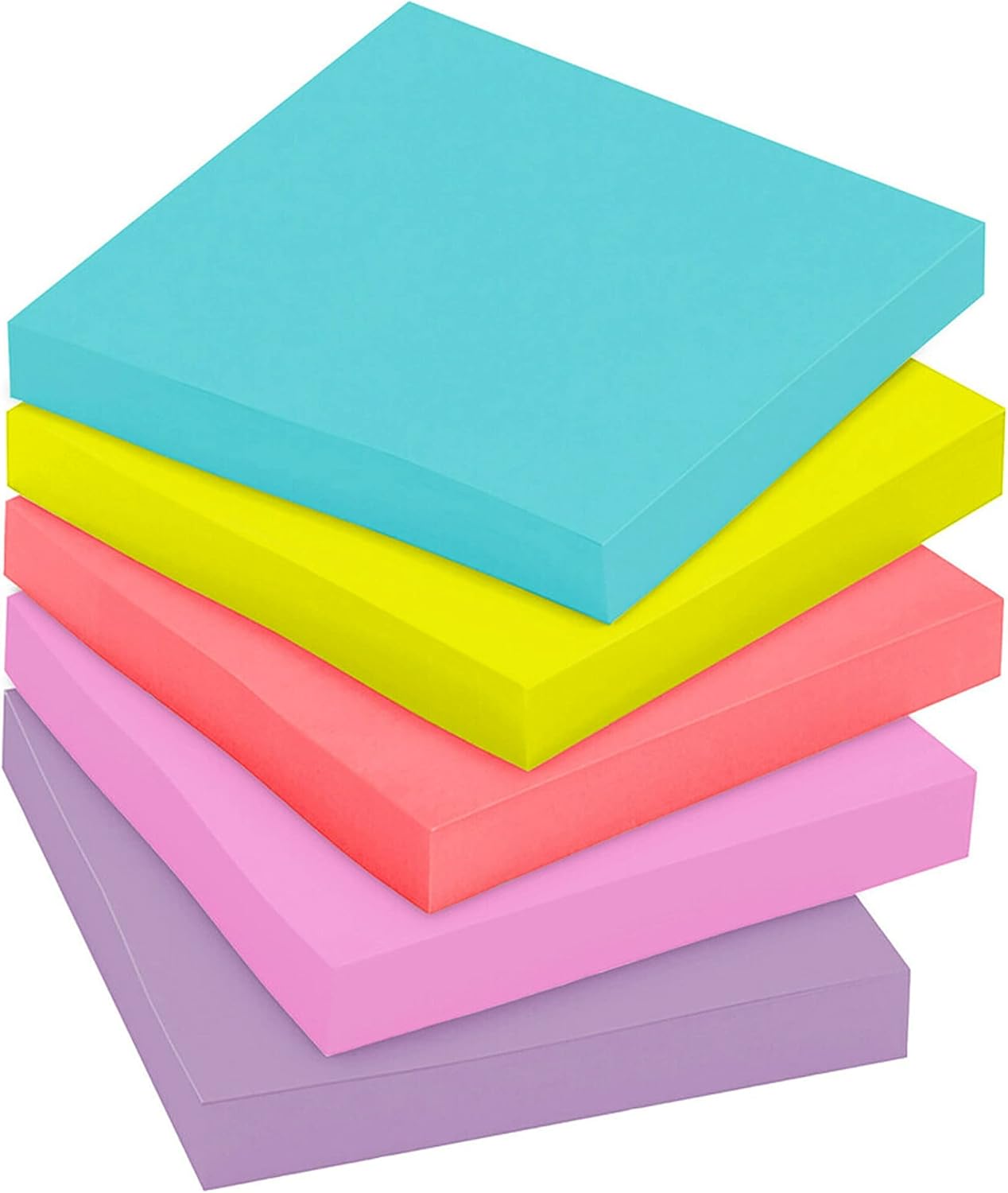 Post-it Super Sticky Haftnotizen, 5 Haftnotizblöcke, 76 x 76 mm, Schulbedarf, Bürobedarf, Haftnotizen für vertikale Flächen, Monitore, Wände und Fenster, Supernova Neons Kollektion