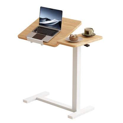 Solid Wood Overbed Bedside Table with Wheels, Tilting Adjustable Hospital Bed Table Over The Bed, Medical Mobile Laptop Stand, Rolling Standing Desk for Hospital and Home Use(Walnut)