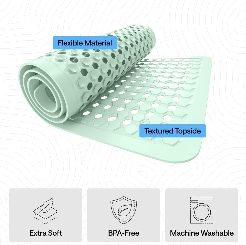 GORILLA GRIP Patentierte Badewannen-Duschmatte, Maschinenwaschbare Badewannenbodenmatte, Saugnäpfe und Abflusslöcher für saubere Wannen, Badezimmer-Essentials, 89x41 cm, Transparent