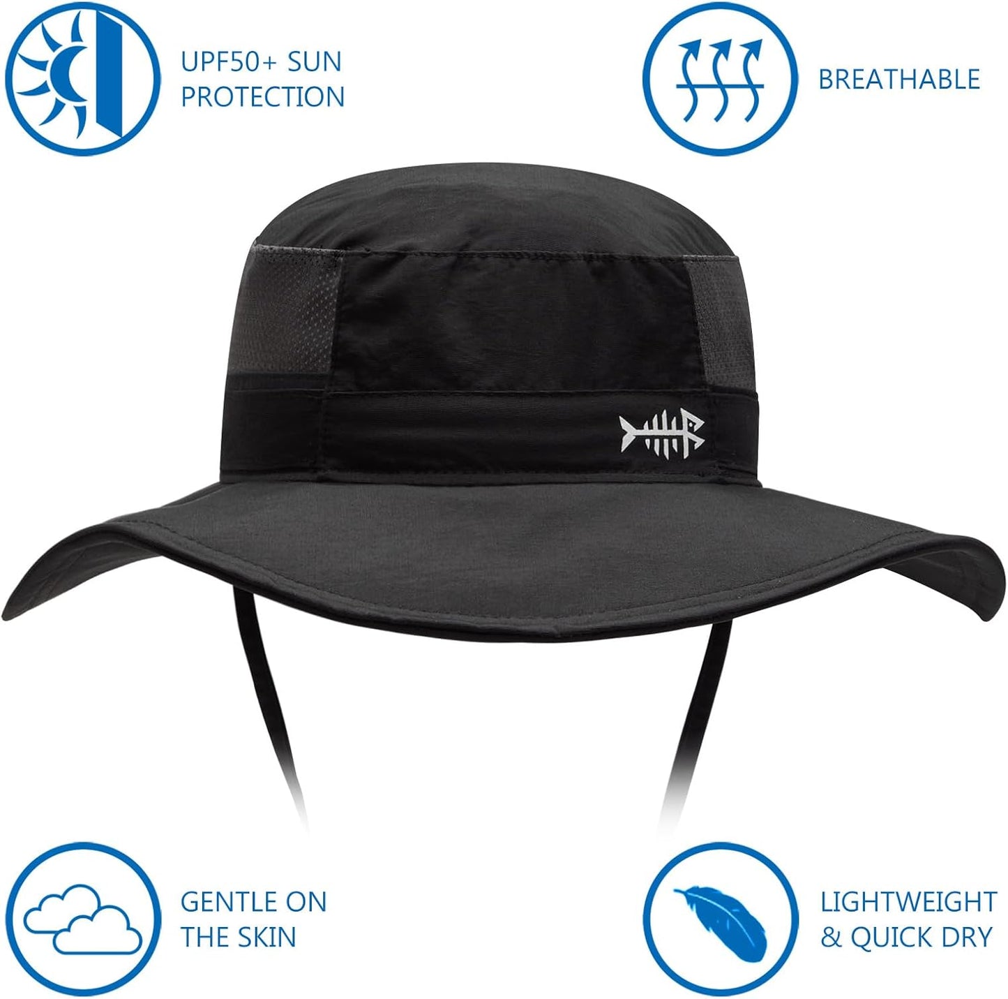 Bassdash UPF 50+ Sonnenhut zum Angeln, wasserabweisend, mit abnehmbarem Nackenschutz, große Größe