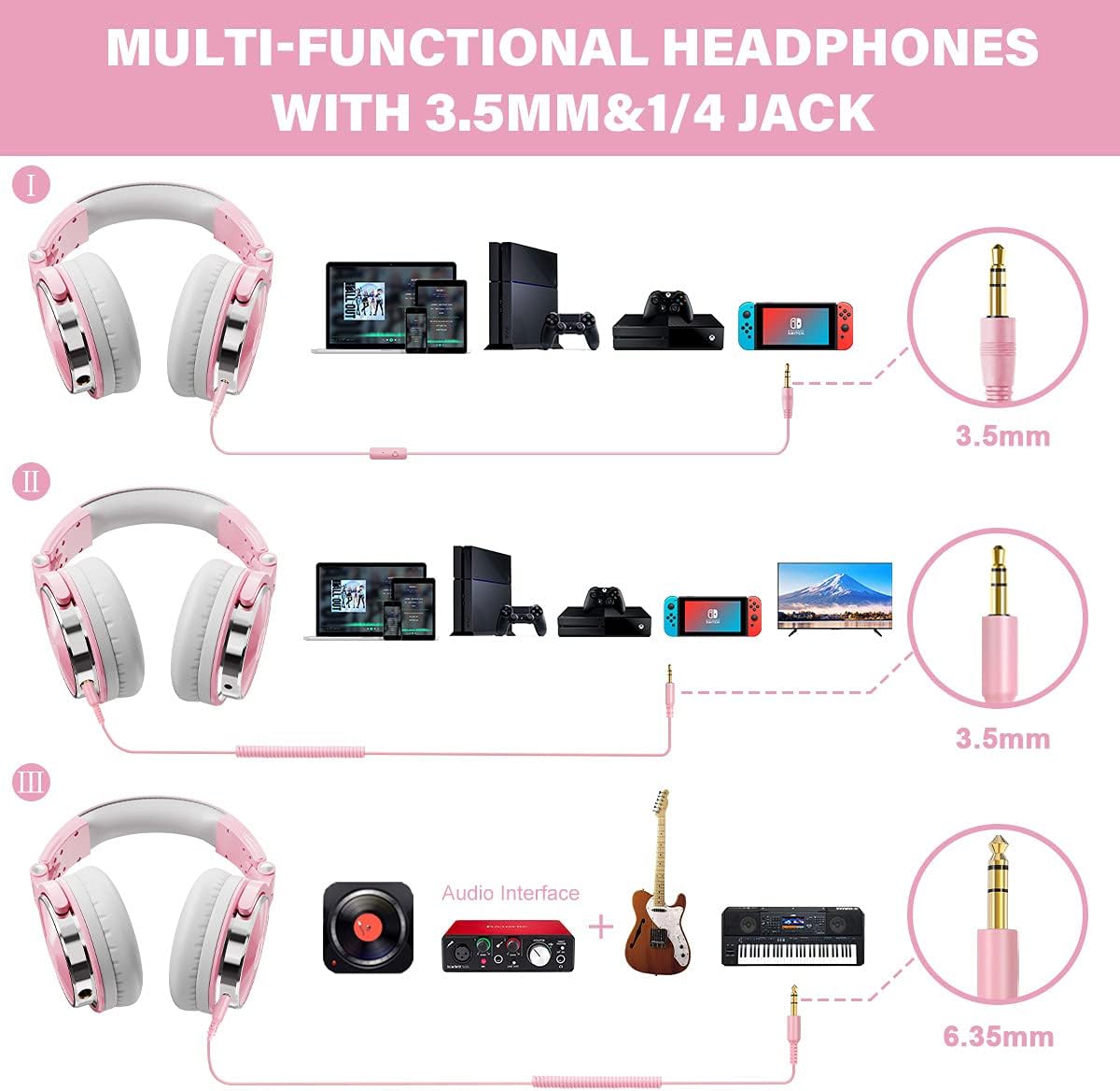 OneOdio Pro-10 Over-Ear Kabelkopfhörer für Schule Studio-Monitor & Mixing DJ Stereo-Headsets, 50mm Neodym-Treiber, Inline-Mikrofon, 3,5mm/6,35mm Klinke für Verstärker Computer Aufnahme Telefon Klavier Gitarre
