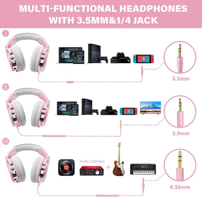 OneOdio Pro-10 Over-Ear Kabelkopfhörer für Schule Studio-Monitor & Mixing DJ Stereo-Headsets, 50mm Neodym-Treiber, Inline-Mikrofon, 3,5mm/6,35mm Klinke für Verstärker Computer Aufnahme Telefon Klavier Gitarre