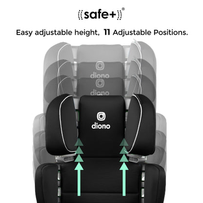 Diono Connect3 RXT 2-in-1 High Back Booster, Slim Fit 3-Across in Many Mid-Sized Sedans and SUVs, for Children from 40-120 lbs., Lightweight with Latch, Black Storm
