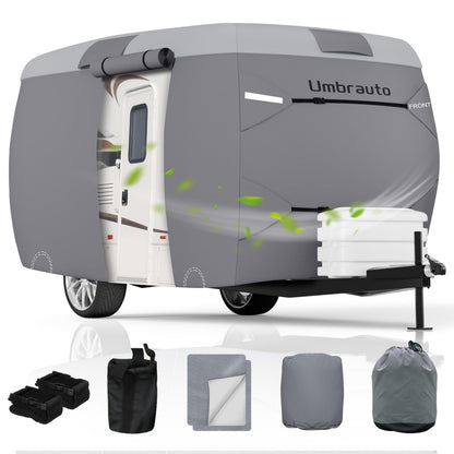 Umbrauto Class C RV Cover Fits 29-32’, Class C Motorhome Camper Cover, Heavy Duty 7 Layers Top Windproof Breathable RV Cover with 3Pcs Extra Straps, Adhesive Repair Patches, 6 Gutter Covers