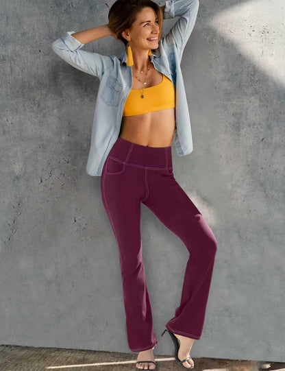 VOOVEEYA Lässige Bootcut Yoga-Hose für Damen, 4 Taschen – Schlagleggings, High Waist, Bauchkontrolle, Bootleg-Arbeitshose