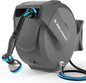 Relhost Retractable Garden Hose Reel, 1/2 in x 120 ft Wall Mount Heavy Duty Hose Reel with Any-Length Lock, Auto Rewind System, 180° Swivel Bracket, and 10-Pattern Nozzle for Garden, Dark Grey