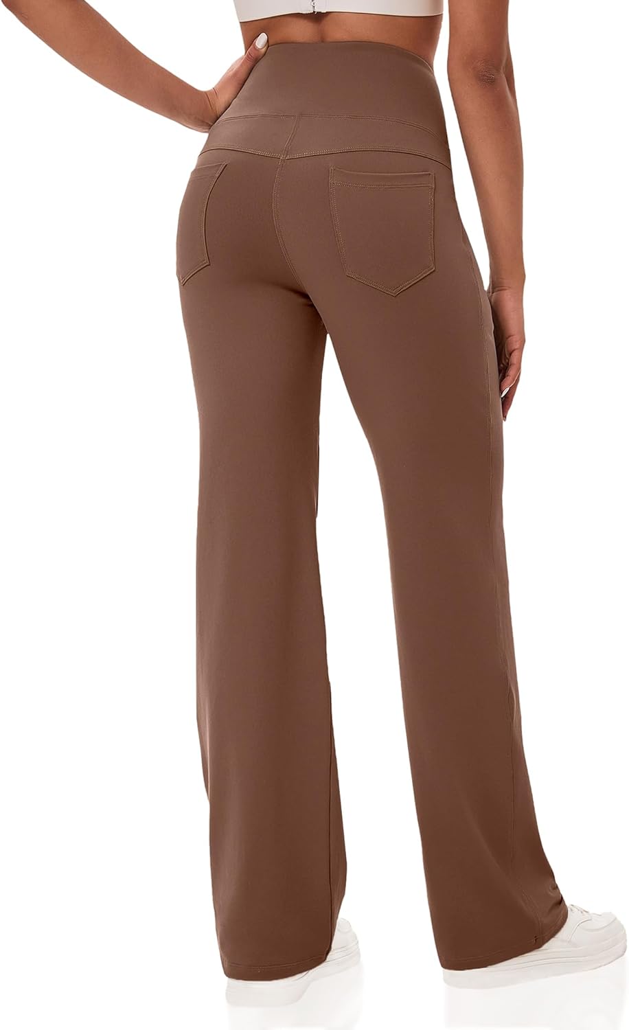 VOOVEEYA Yogahosen für Damen mit Taschen, gerade geschnittene Hose mit weitem Bein, hochtaillierte Business-Hose, petite/regulär//lang