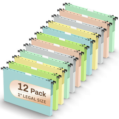 Extra Capacity Plastic Hanging File Folder, 12 Pack Reinforced Hang Folders Legal Size, Heavy Duty 1 Inch Expansion Filing Cabinet Folders, for Bulk Files, Medical Charts, Cream Yellow