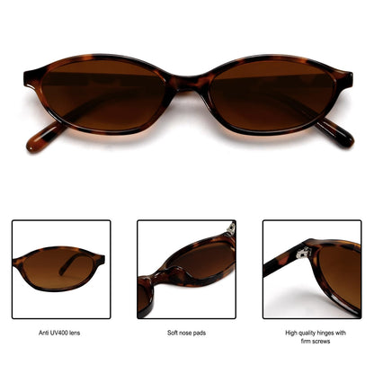 GUVIVI Retro Ovale Sonnenbrille für Damen Chic Cat Eye 90er Jahre Sonnenbrille Leichte Schmale Sonnenbrille Trendiger UV-Schutz Sonnenbrille