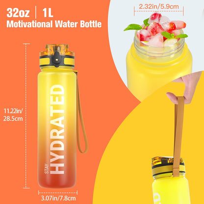 Sahara Sailor Trinkflasche, 950ml Motivations-Sportflasche mit Zeitmarkierung – Trinkzeiten – Tritan, BPA-frei, weite Öffnung auslaufsicher, Fast-Flow-Technologie mit Reinigungsbürste (1 Flasche)