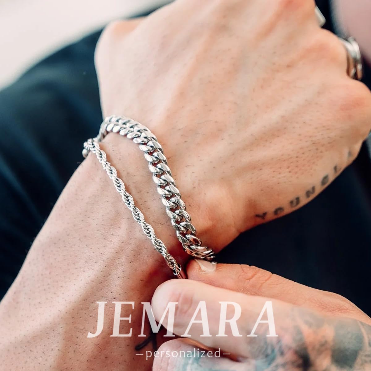 3 Stück Herren Silber Armbänder, robustes Curb Edelstahl Breite Schlangenkette Figaro Cuban Armband Set 7/7.8+1.2 Zoll verstellbares Stapel-Silberkettenarmband für Männer