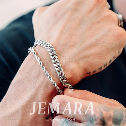 3 Stück Herren Silber Armbänder, robustes Curb Edelstahl Breite Schlangenkette Figaro Cuban Armband Set 7/7.8+1.2 Zoll verstellbares Stapel-Silberkettenarmband für Männer