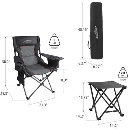 FAIR WIND Padded Camping Chair 500LBS Capacity Heavy Duty Oversized Folding Chair for Heavy People Portable Lawn Chair with Adjustable Lumbar Support, Cooler Bag & Cup Holder for Outdoor, Beach