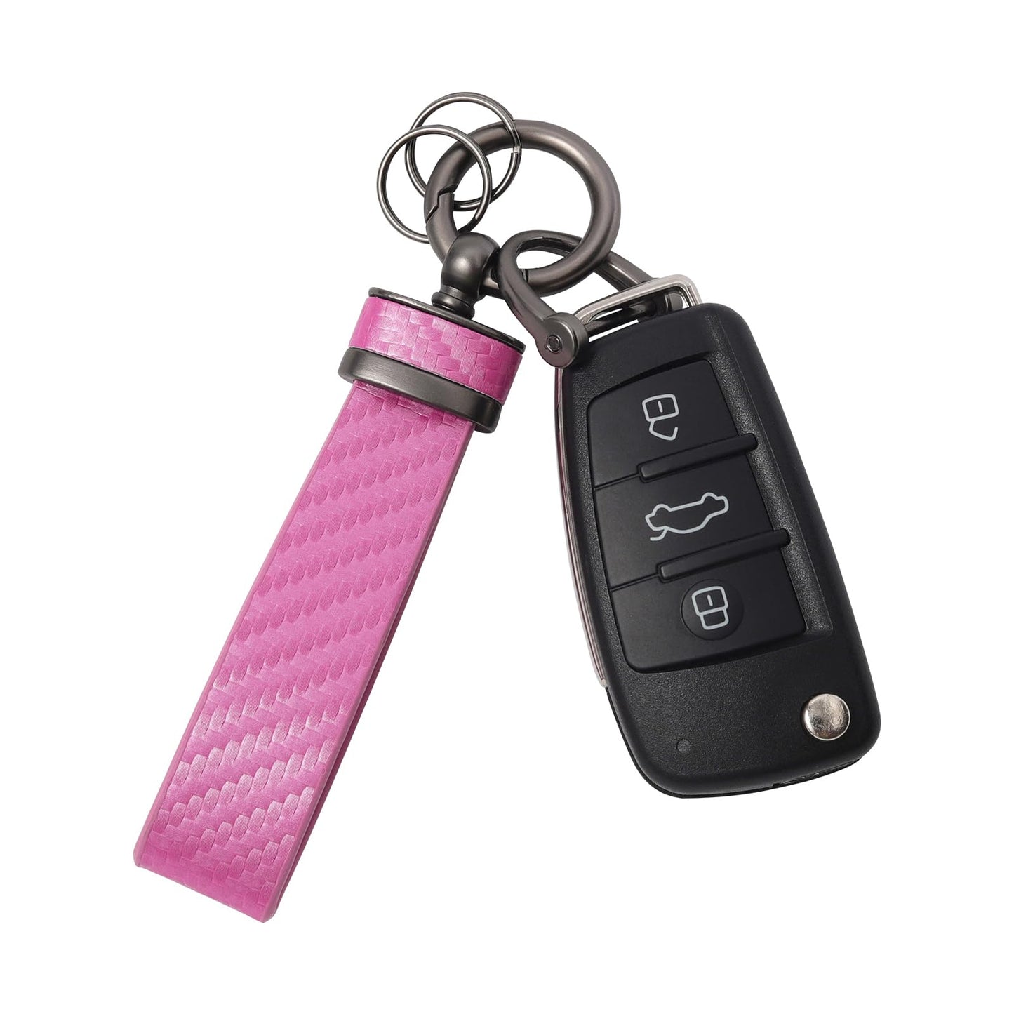 DEKEWEI Carbon Fiber Style Auto-Schlüsselanhänger aus Mikrofaser-Leder, universelle Schlüsselanhänger für Schlüssel-Fobs für Männer und Frauen, 360 Grad drehbar mit Anti-Verlust-D-Ring (Schwarz)