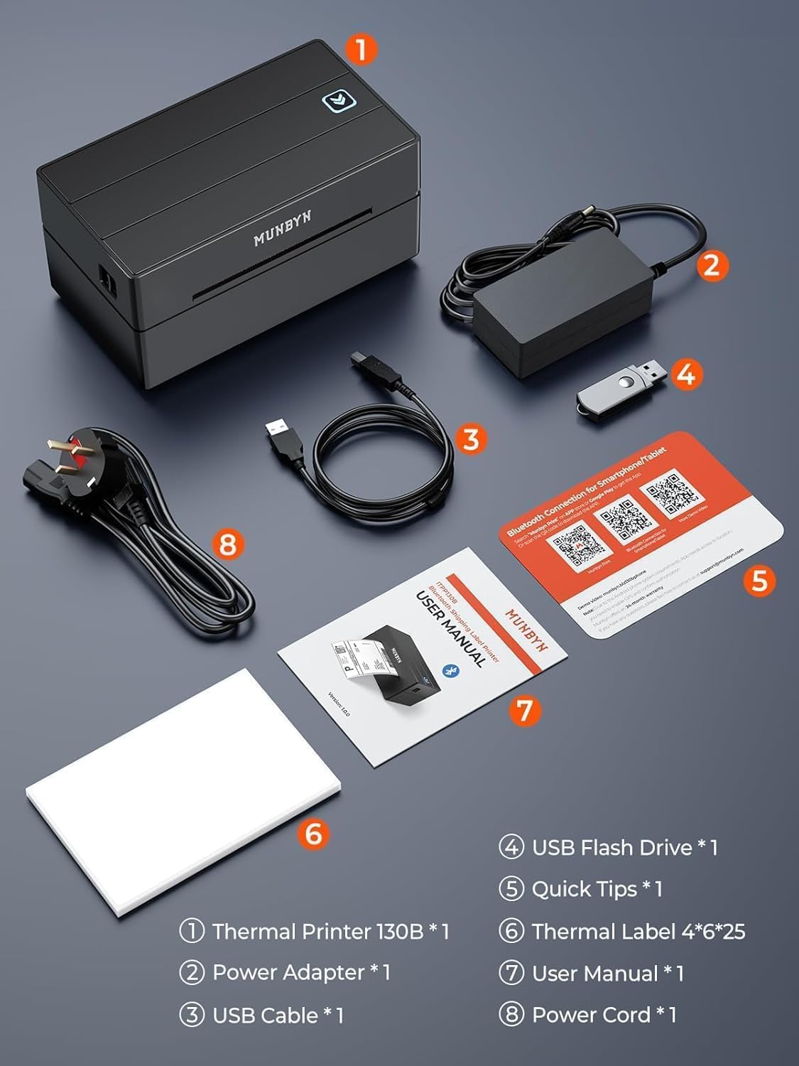 MUNBYN Bluetooth Thermodrucker für Versandetiketten, 130B Kabelloser 4x6 Etikettendrucker für kleine Unternehmen und Büros, kompatibel mit iPhone, Android, iPad, Windows, macOS, Canada Post, UPS, Purolator (Weiß)