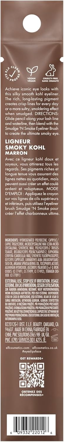 e.l.f. Smoky Kohl Eyeliner, Augenstift für langanhaltende, ausdrucksstarke, hochpigmentierte Make-up-Looks, vegan & tierversuchsfrei, Black Velvet