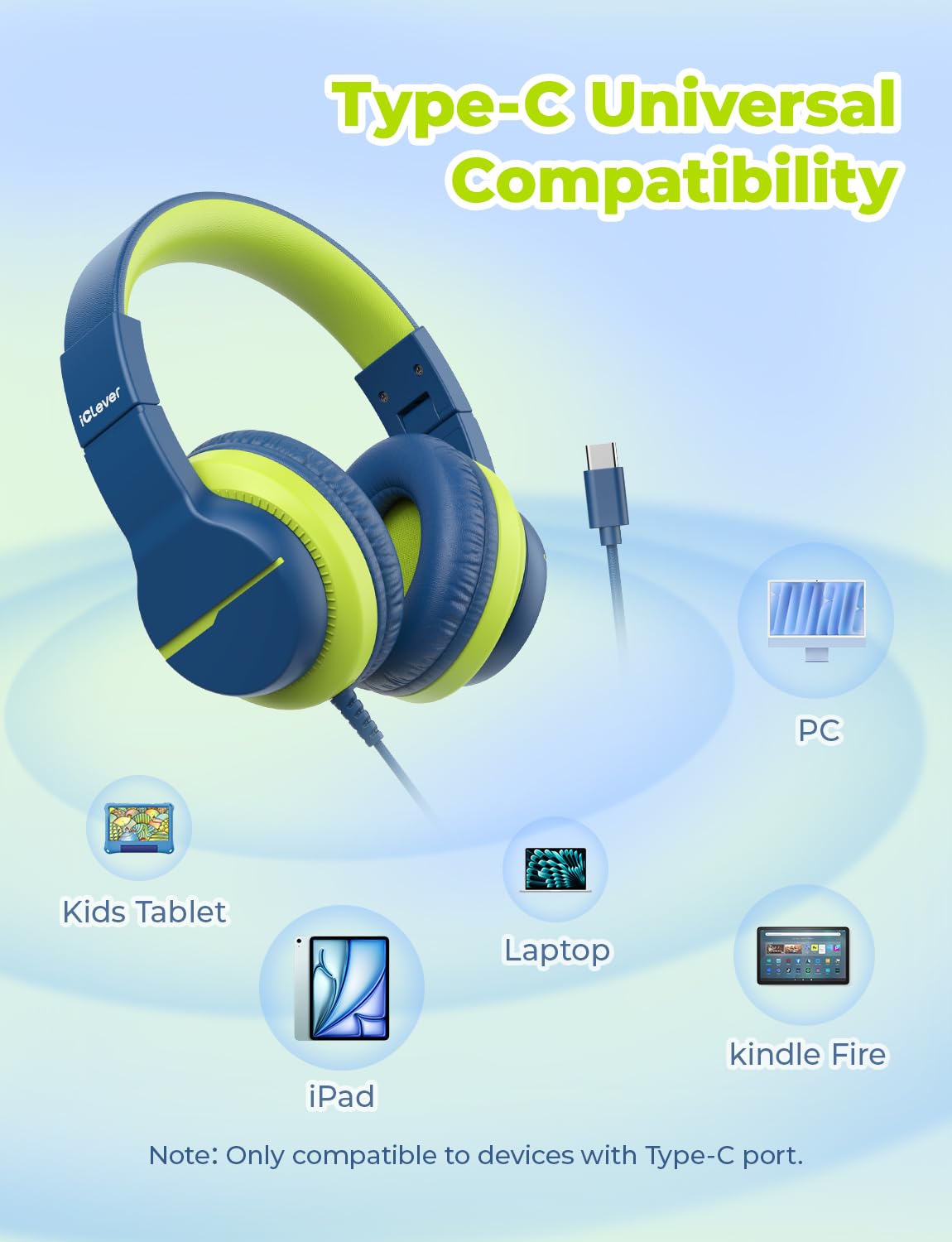 iClever Kinderkopfhörer für Schule und Reisen, sichere Lautstärkebegrenzung, HD-Mikrofon, Stereo-Sound Over-Ear-Kopfhörer für Mädchen und Jungen, FunShare Faltbar, 3,5 mm kabelgebunden für iPad Computer, HS19