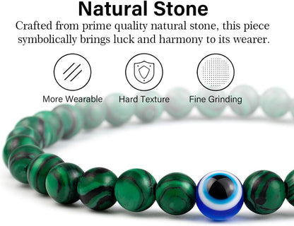 6 mm Böses Auge Armband aus schwarzen Kristallen – verstellbares Set aus Natursteinen für Herren und Damen, Schutzamulett als Geschenk für den Alltag/Geburtstag/Jahrestag