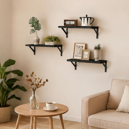 Fixwal Floating Shelves for Wall, Wood Wall Mounted Shelves for Bedroom, Bathroom, Living Room, Kitchen Storage and Decor(Brown, Set of 4, 16.5 Inch)