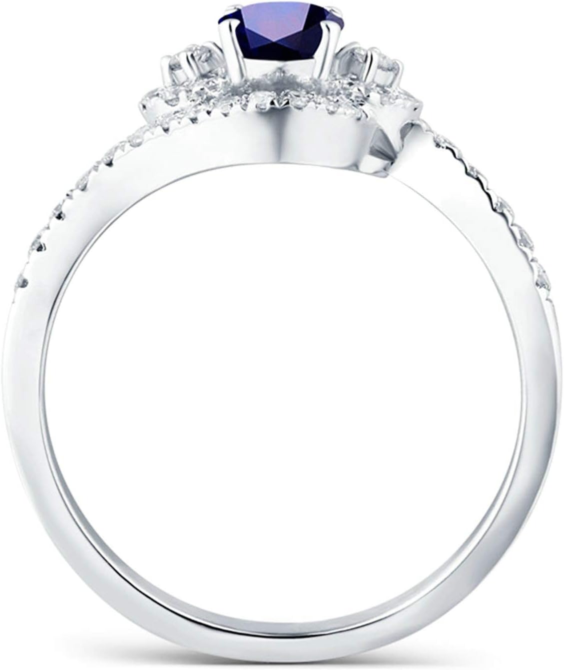 Aienid 18Ct White Gold Promise Ring Oval Cut Blue Sapphire with Diamond Engagement Ring for Her