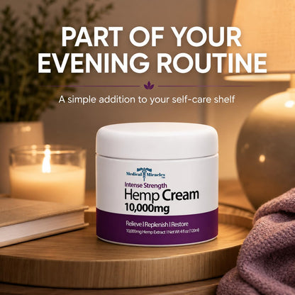 Medical Miracles 10,000mg Hemp Cream - High Potency Topical Formula - 4oz (120ml) Jar - Fast-Absorbing & Non-Greasy Moisturizing Cream with Natural Botanicals