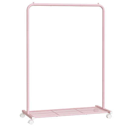 SONGMICS Clothes Rack with Wheels, Clothing Rack for Hanging Clothes, 25.4 mm Metal Garment Rack with Dense Mesh Storage Shelf, 110 lb Load Capacity, 2 Brakes, Black UHSR25BK