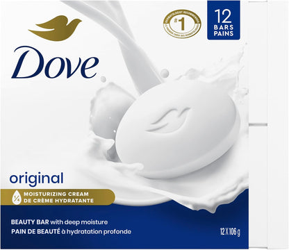 Dove Beauty Bar Sanfte Hautreinigung Feuchtigkeitsspendend für zarte weiche Hautpflege Original Hergestellt mit 1/4 Feuchtigkeitscreme, 106 g, 12 Stück
