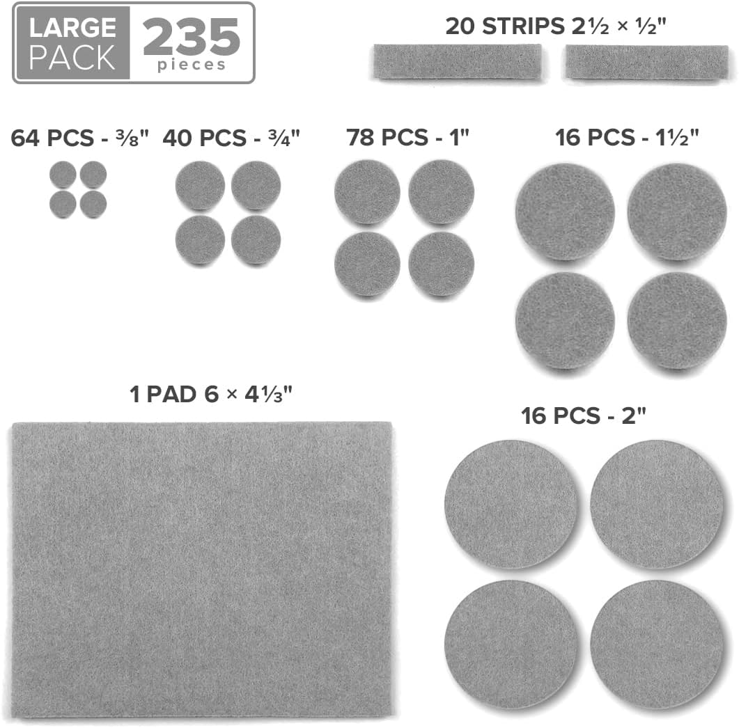 Felt Pads X-PROTECTOR - Giant 235 Pack Premium Furniture Pads. Huge Quantity Felt Furniture Pads Wood Floor Protectors for Furniture Feet – Best Hardwood Floor Protectors. Protect Your Wood Floors!