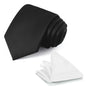 JUNMEISI Black Tie Set in Gift Box Mens Solid Color 3.15" (8CM) Black Necktie and Pocket Square Set