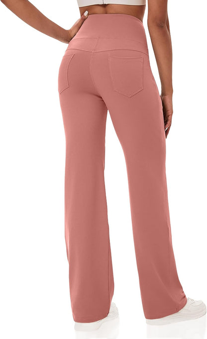 VOOVEEYA Yogahosen für Damen mit Taschen, gerade geschnittene Hose mit weitem Bein, hochtaillierte Business-Hose, petite/regulär//lang