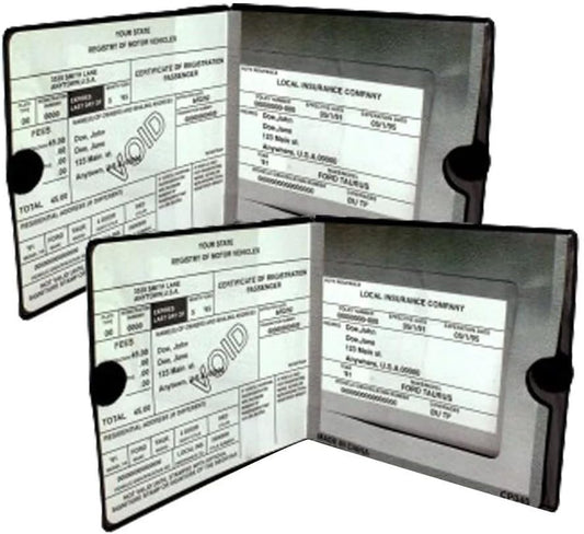 ESSENTIAL Lot de 2 porte-documents en vinyle pour carte d'immatriculation automobile Noir Fermeture solide sur chaque véhicule nécessaire dans chaque véhicule