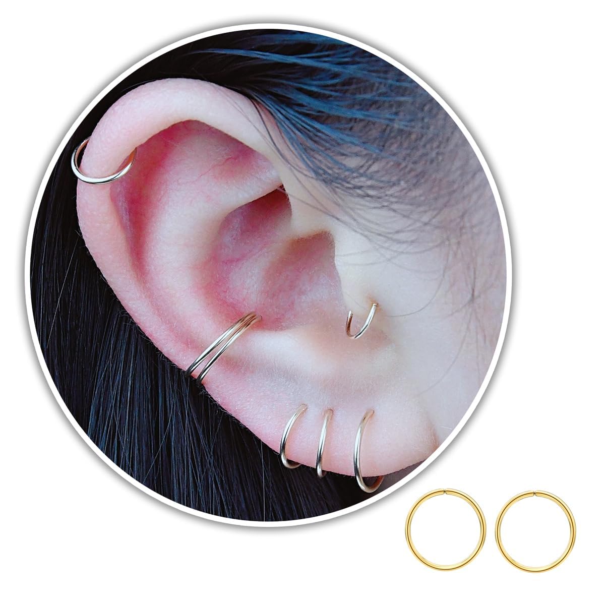 Small Gold or Sterling Silver Huggie Hoop Earrings for Women Cartilage Nose Helix Tragus