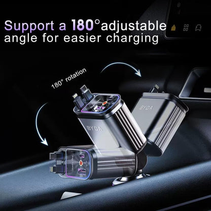 4-in-1 einziehbarer Auto-Ladegerät mit Sternenlicht, 69W USB-C Schnell-Ladegerät, für iPhone 17/16/15/14/13/12/11, Android, Pixel, Zigarettenanzünder-Ladegerät (Lightning+USB-C (Regular))